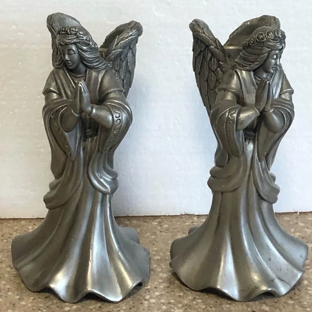 Pewter Pair of Praying Angels Right And Left  Set